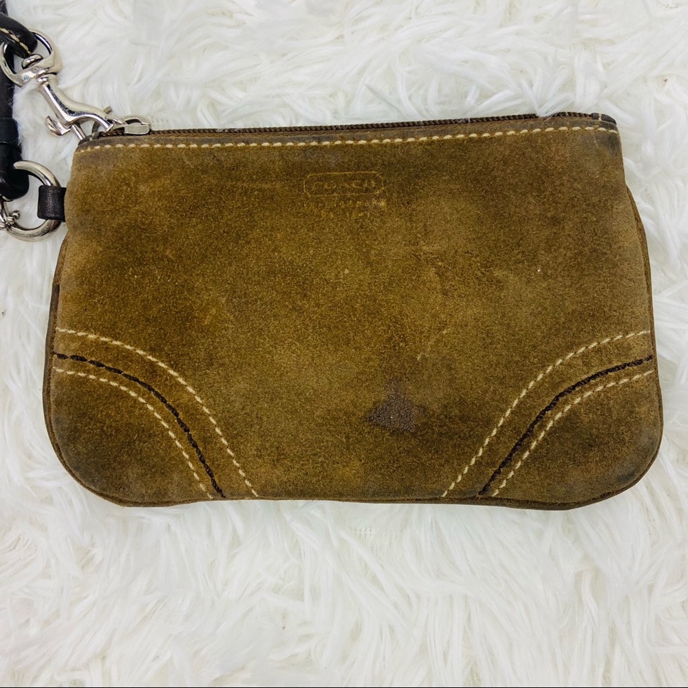 COACH brown suede leather small clutch wrist wallet - Picture 4 of 14